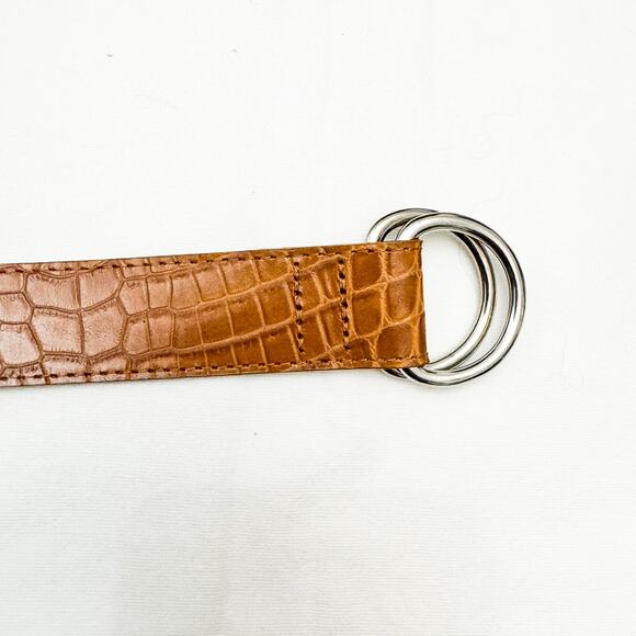 Talbots Accessories - Talbots Crocodile Embossed Brown Leather Belt Silver Buckle Size L Italy